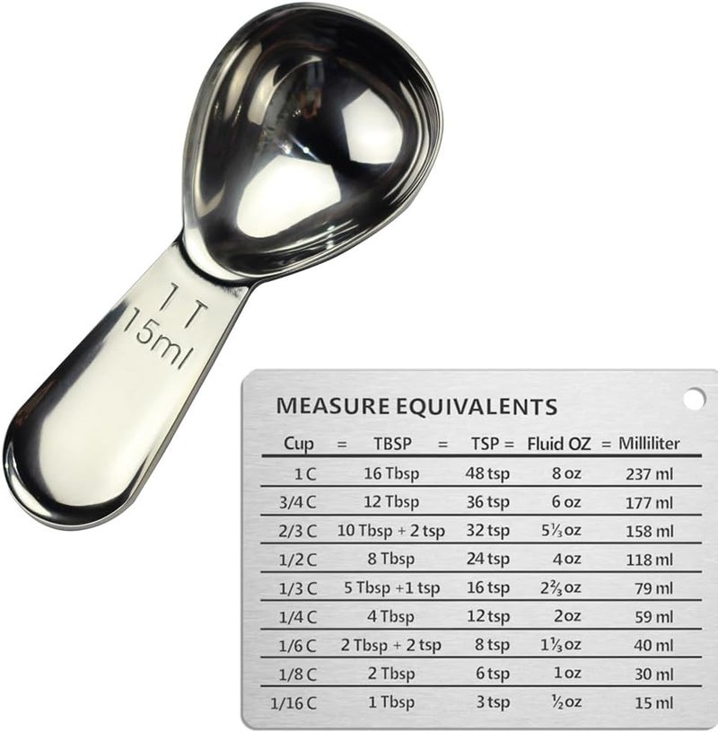 CoaGu Coffee Scoop 18/8 Stainless Steel Tablespoon (1pc 15ml with Magnet Measurement Metric Conversion Chart) - Image 1